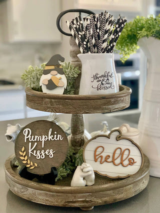 Pumpkin Kisses or Gnome | Farmhouse Tiered Tray Decor